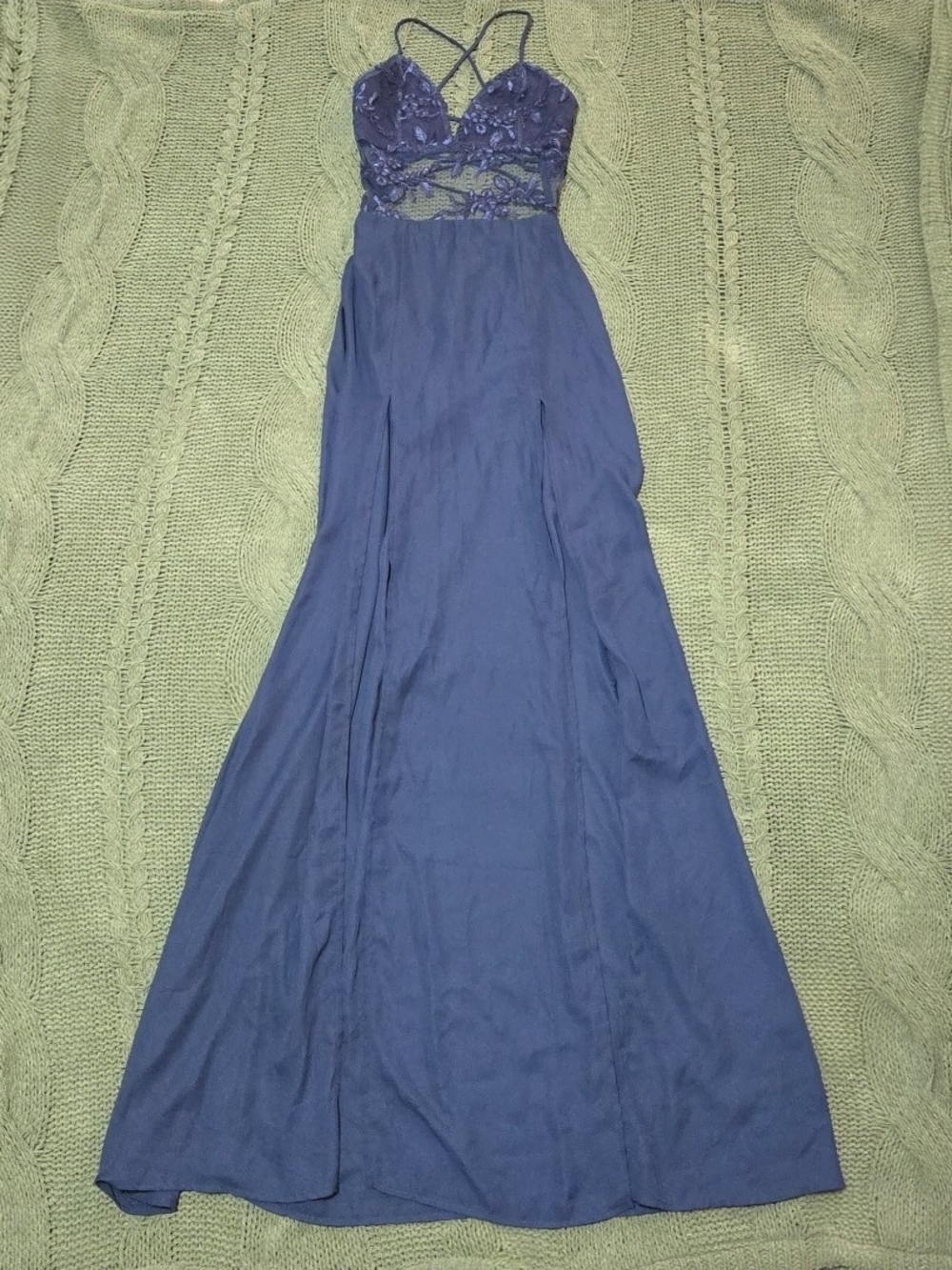 Lucy In The Sky Floor Length Maxi Dress Floral Lace Cut Out 2 Thigh Slits
